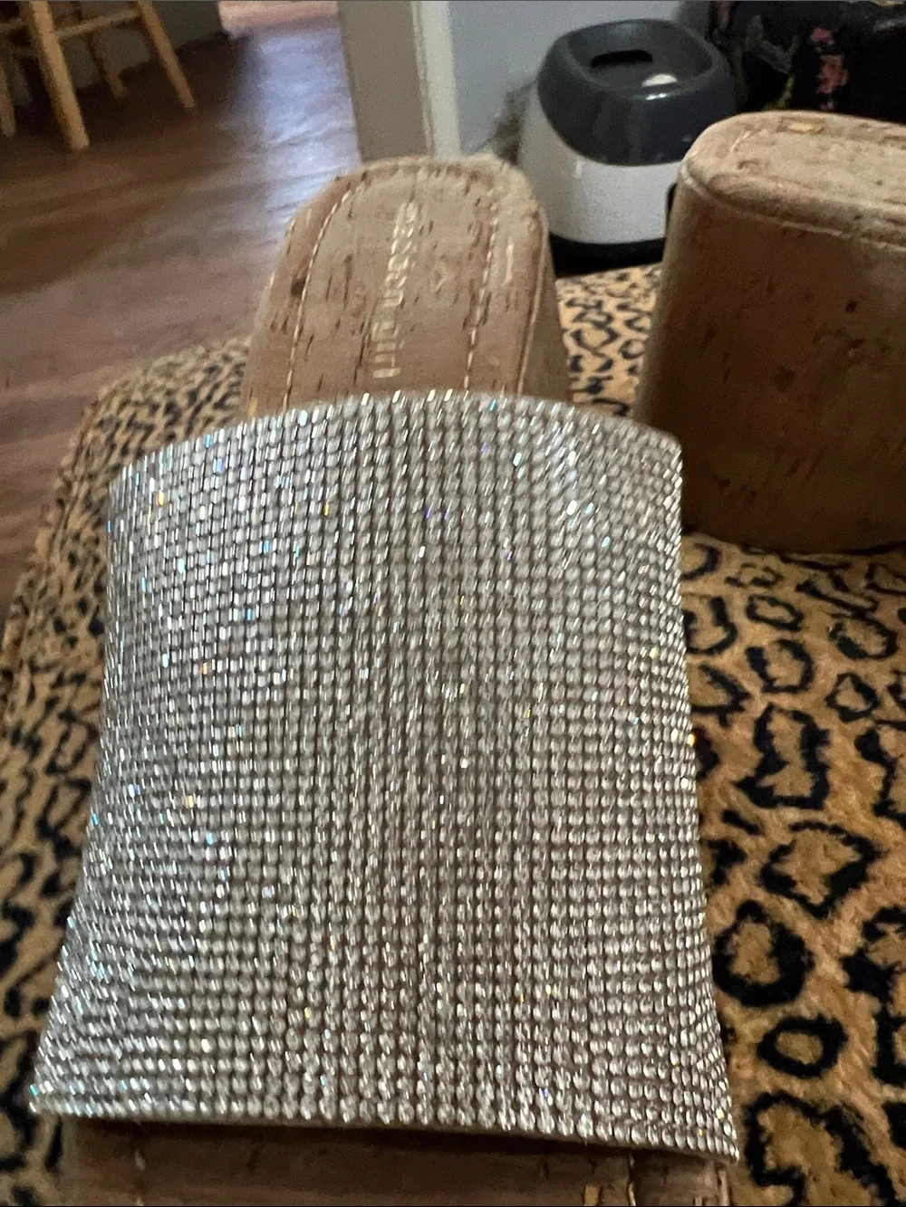 Madden Girl Tan Cork Platform Slides with Sparkle Crystal Strap